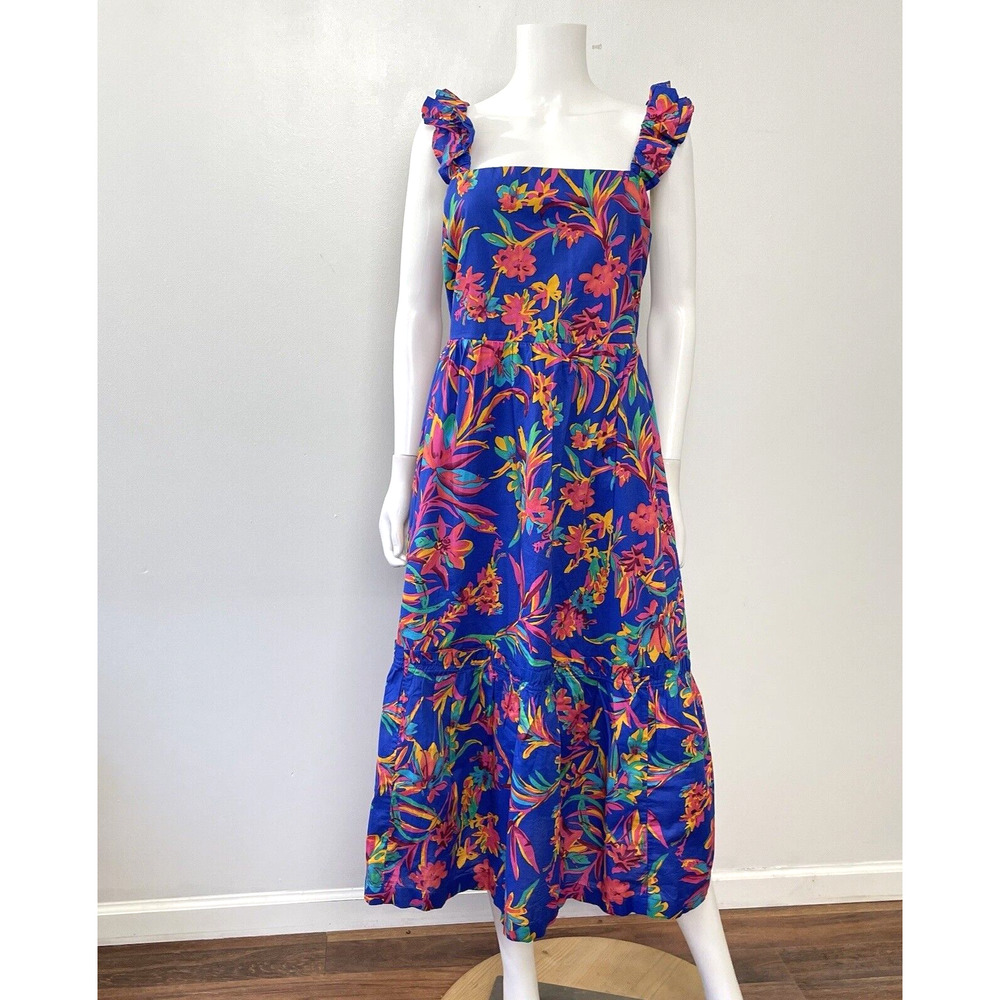 J. Crew Size 16 Dress Square Neck Floral Ruffle Sleeveless Midi Tiered NWT New